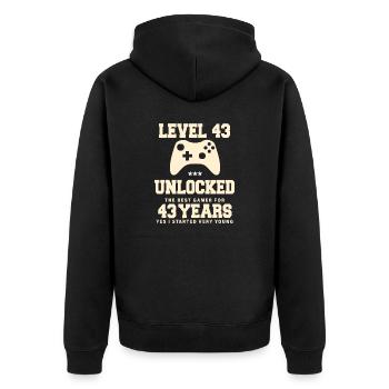 Level 43 Vintage Retro Vintage Geburtstag - Unisex Premium Bio Zip Hoodie - Schwarz - Hinten - Nico (187cm)
