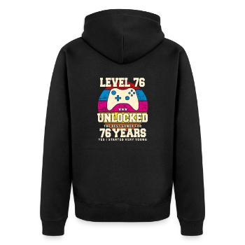 Original 1948 76 Jahre alt Level 76 Freischalten - Unisex Premium Bio Zip Hoodie - Schwarz - Hinten - Nico (187cm)