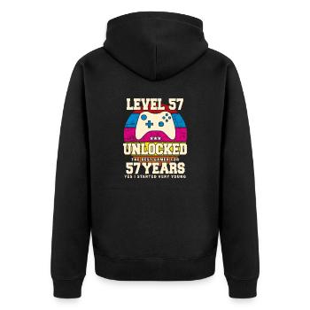 Original 1967 57 Year Old Level 57 Unlock - Unisex Premium Organic Zip Hoodie - black - Back - Nico (187cm)