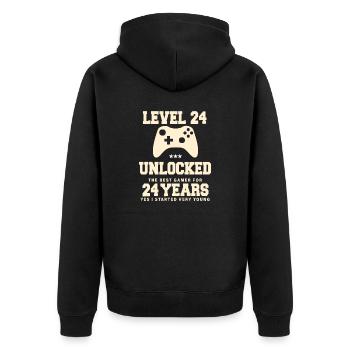 Level 24 Vintage Retro Vintage Birthday - Unisex Premium Organic Zip Hoodie - black - Back - Nico (187cm)