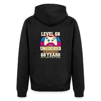 Original 1956 68 Jahre Level 68 Freischalten - Unisex Premium Bio Zip Hoodie - Schwarz - Hinten - Nico (187cm)