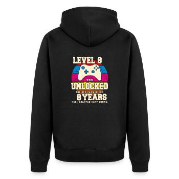 Original 2016 8 Jahre Level 8 freischalten - Unisex Premium Bio Zip Hoodie - Schwarz - Hinten - Nico (187cm)