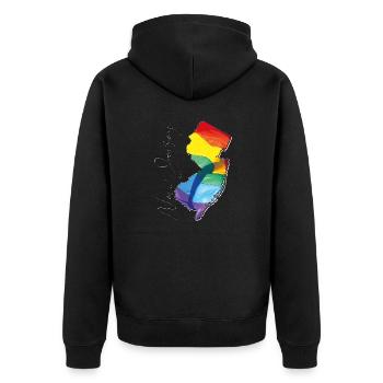 New Jersey (États-Unis) | Drapeau réel | Texte LGBTQIA+ - Veste à capuche bio Premium Unisexe - noir - Dos - Nico (187cm)