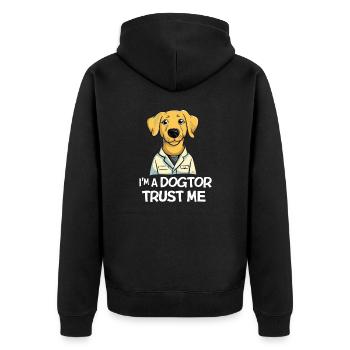 Happy Labradoodle as "Dogtor" - Unisex Premium Organic Zip Hoodie - black - Back - Nico (187cm)