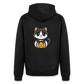 Katze Halloween Kater - Unisex Premium Bio Zip Hoodie - Schwarz - Hinten - Nico (187cm)