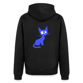 Crazy Cat Squints Funny Eyes Grimace Fun - Unisex Premium Organic Zip Hoodie - black - Back - Nico (187cm)