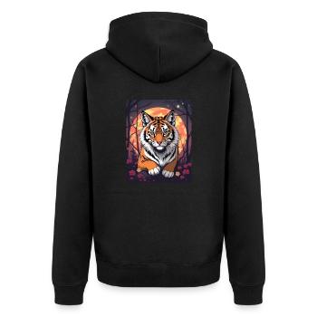 Majestätischen Tiger im Anime-Style - Unisex Premium Bio Zip Hoodie - Schwarz - Hinten - Nico (187cm)