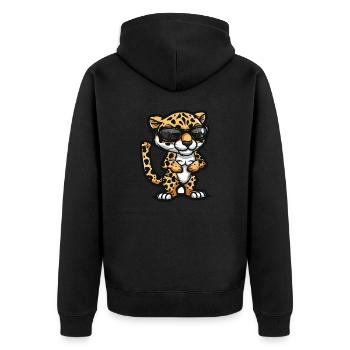 Leopard Comic Cool - Unisex Premium Bio Zip Hoodie - Schwarz - Hinten - Nico (187cm)