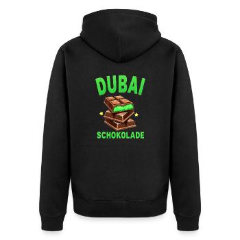 Dubai-Schokolade - Lustiger Spruch - Unisex Premium Bio Zip Hoodie - Schwarz - Hinten - Nico (187cm)
