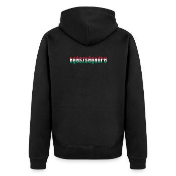 egészségedre - Prost auf Ungarisch - Unisex Premium Bio Zip Hoodie - Schwarz - Hinten - Nico (187cm)