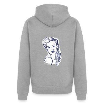 40er Jahre / Frau Porträt / Frauenpower / minavi - Unisex Premium Bio Zip Hoodie - Grau meliert - Hinten - Nico (187cm)
