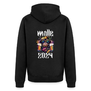 Malle 2024 Affe Bier - Unisex Premium Bio Zip Hoodie - Schwarz - Hinten - Nico (187cm)