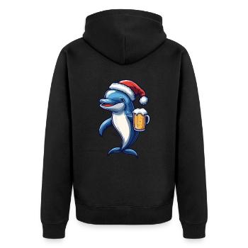 Dolphin Christmas Beer Funny - Unisex Premium Organic Zip Hoodie - black - Back - Nico (187cm)