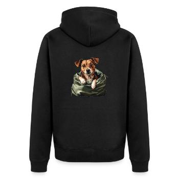 Bag Buddy – Dein kleiner Begleiter zum Verlieben - Unisex Premium Bio Zip Hoodie - Schwarz - Hinten - Nico (187cm)