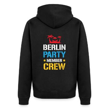 Berlin Party Crew - Unisex Premium Bio Zip Hoodie - Schwarz - Hinten - Nico (187cm)