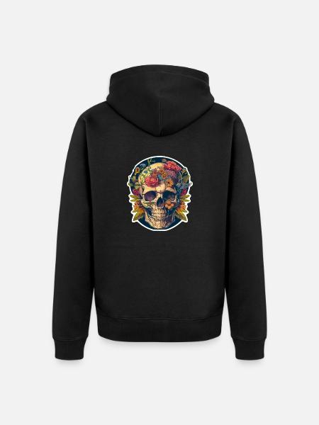 Human Skull & Flowers 24 - Unisex Premium Organic Zip Hoodie - black