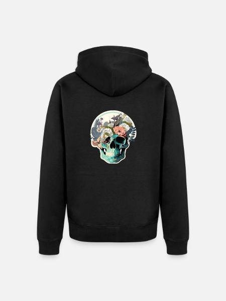 Human Skull and Flowers 34 - Unisex Premium Organic Zip Hoodie - black