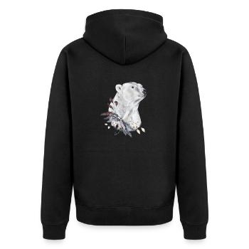 Eisbärenporträt verziert mit Weihnachtspflanze - Unisex Premium Bio Zip Hoodie - Schwarz - Hinten - Nico (187cm)