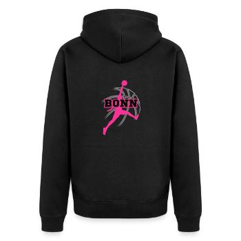 Bonn, meine Stadt! - Unisex Premium Bio Zip Hoodie - Schwarz - Hinten - Nico (187cm)
