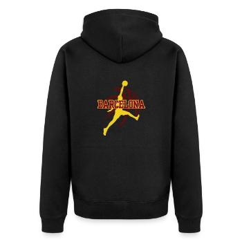 Barcelona, meine Stadt! - Unisex Premium Bio Zip Hoodie - Schwarz - Hinten - Nico (187cm)
