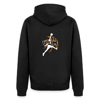 Ulm, meine Stadt! - Unisex Premium Bio Zip Hoodie - Schwarz - Hinten - Nico (187cm)