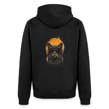 Katze macht ein Selfie mit Eclipse Wearing Glasses - Unisex Premium Bio Zip Hoodie - Schwarz - Hinten - Nico (187cm)