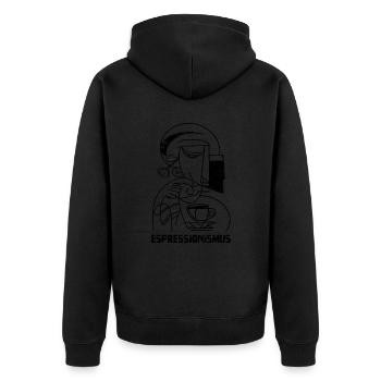Espressionismus - Espresso - Kaffee trinken - Unisex Premium Bio Zip Hoodie - Schwarz - Hinten - Nico (187cm)