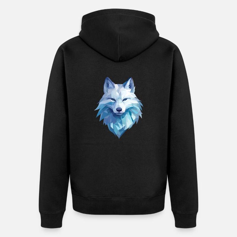 Polarfuchs im Polygon Stil - Unisex Premium Bio Zip Hoodie - Schwarz