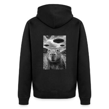 Lustiges Capybara Selfie UFOs Alien - Unisex Premium Bio Zip Hoodie - Schwarz - Hinten - Nico (187cm)