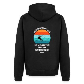 Canyoning Bergsteigen Klettern Wandern Berge - Unisex Premium Bio Zip Hoodie - Schwarz - Hinten - Nico (187cm)