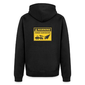 Waldernte Warnung Symbol für den Holzernter - Unisex Premium Bio Zip Hoodie - Schwarz - Hinten - Nico (187cm)