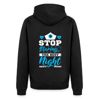 Stop staring the best Night Shift Nurse - Unisex Premium Bio Zip Hoodie - Schwarz - Hinten - Nico (187cm)