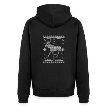 Elch - gestricker Pullove - Unisex Premium Bio Zip Hoodie - Schwarz - Hinten - Nico (187cm)