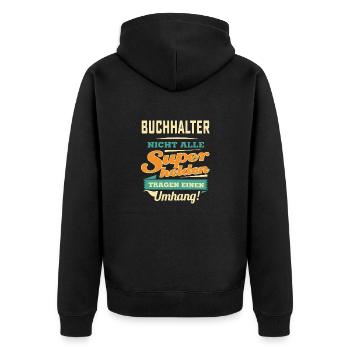 Superhelden Umhang - Buchhalter - RAHMENLOS Beruf - Unisex Premium Bio Zip Hoodie - Schwarz - Hinten - Nico (187cm)