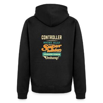 Superhelden Umhang - Controller - RAHMENLOS Beruf - Unisex Premium Bio Zip Hoodie - Schwarz - Hinten - Nico (187cm)