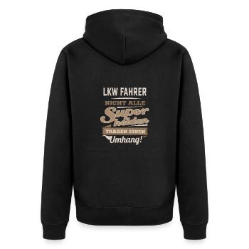 Superhelden in Sepia - LKW Fahrer - RAHMENLOS - Unisex Premium Bio Zip Hoodie - Schwarz - Hinten - Nico (187cm)