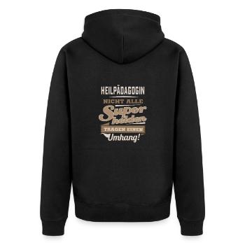 Superhelden in Sepia - Heilpädagogin - RAHMENLOS - Unisex Premium Bio Zip Hoodie - Schwarz - Hinten - Nico (187cm)