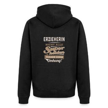 Superhelden in Sepia - Erzieherin - RAHMENLOS - Unisex Premium Bio Zip Hoodie - Schwarz - Hinten - Nico (187cm)