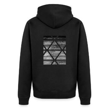 Holz - Unisex Premium Bio Zip Hoodie - Schwarz - Hinten - Nico (187cm)