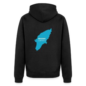 Rhodes is life - Unisex Premium Organic Zip Hoodie - black - Back - Nico (187cm)
