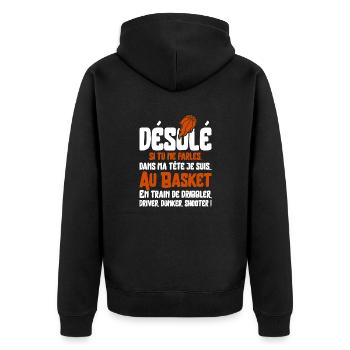 "Je suis au basket" - Veste à capuche bio Premium Unisexe - noir - Dos - Nico (187cm)