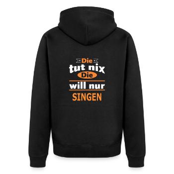 SINGEN - Unisex Premium Bio Zip Hoodie - Schwarz - Hinten - Nico (187cm)