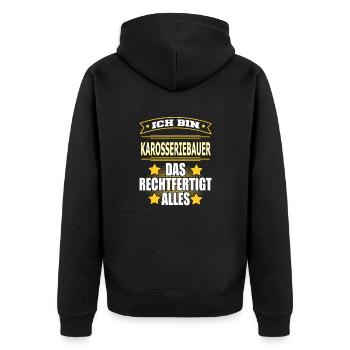 KAROSSERIEBAUER - Unisex Premium Bio Zip Hoodie - Schwarz - Hinten - Nico (187cm)