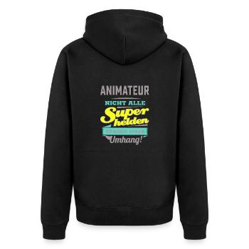 NEON Design für Superhelden - Animateur - Gesche - Unisex Premium Bio Zip Hoodie - Schwarz - Hinten - Nico (187cm)