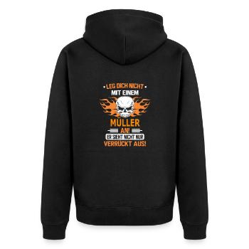 MÜLLER - Unisex Premium Bio Zip Hoodie - Schwarz - Hinten - Nico (187cm)