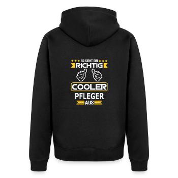 PFLEGER - Unisex Premium Bio Zip Hoodie - Schwarz - Hinten - Nico (187cm)
