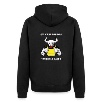 Vache à lait gilet jaune blanc - Veste à capuche bio Premium Unisexe - noir - Dos - Nico (187cm)