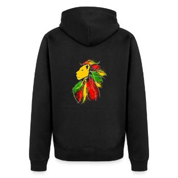 lion_rasta_dread - Unisex Premium Bio Zip Hoodie - Schwarz - Hinten - Nico (187cm)