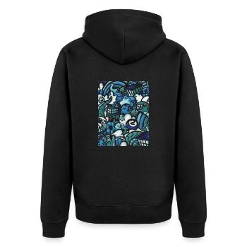 Blaues Kunst-Gekritzel - Unisex Premium Bio Zip Hoodie - Schwarz - Hinten - Nico (187cm)