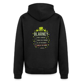 St. Patrick's Day T Shirt Blarney Pub Quiz - Unisex Premium Bio Zip Hoodie - Schwarz - Hinten - Nico (187cm)